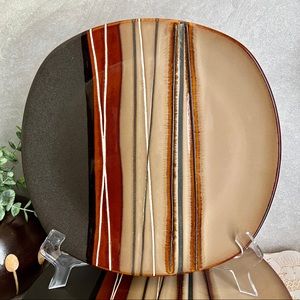 Set of 4 Stoneware Dinner Plates Home Trends Bazaar Brown Squared Dinnerware